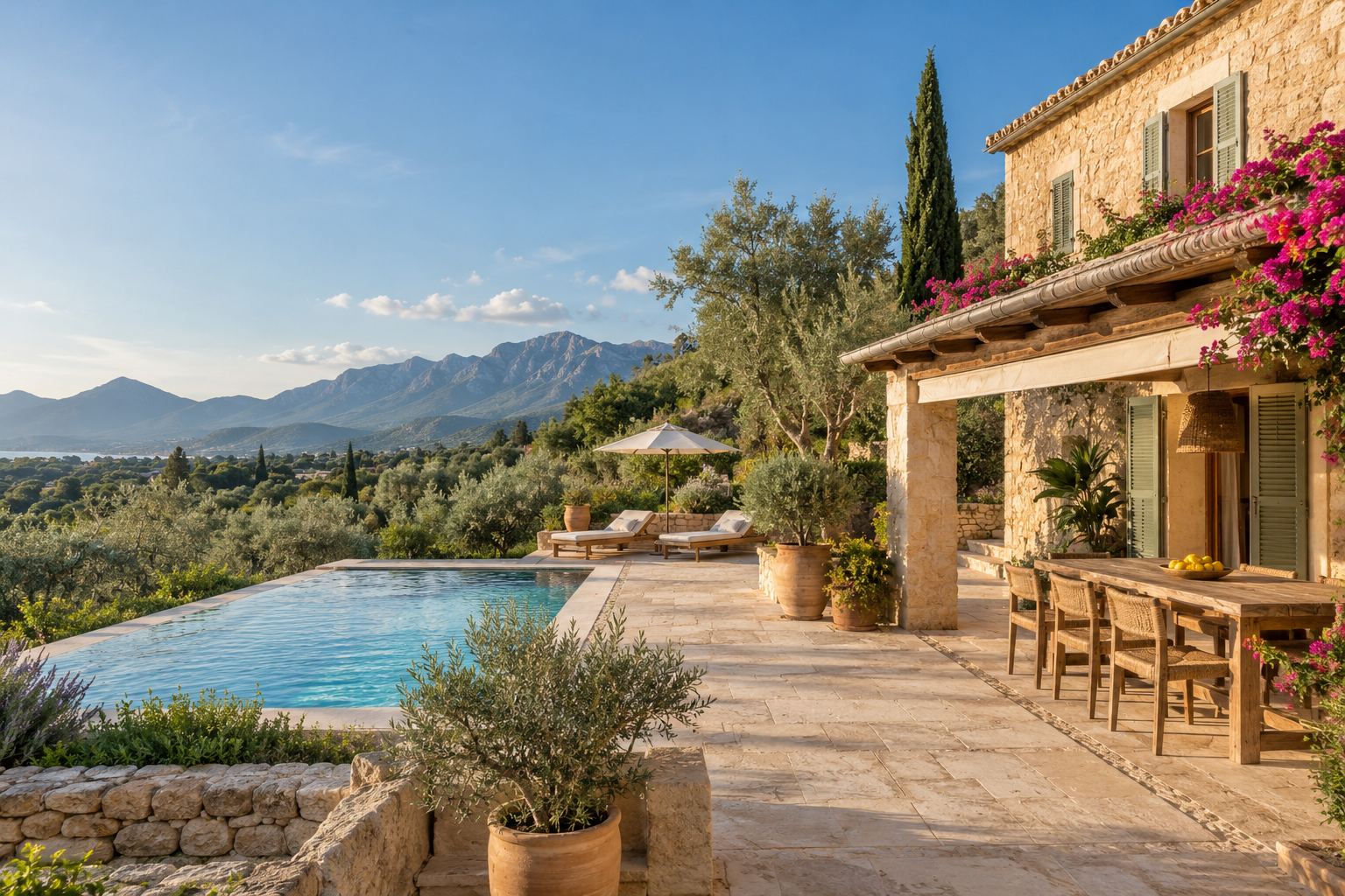 Villa mediterránea entre olivos en Mallorca